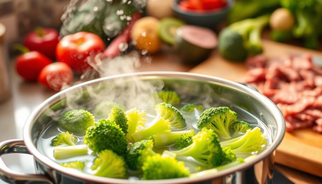 Blanching Broccoli for Beef and Broccoli Lo Mein Blanching Broccoli for Beef and Broccoli Lo Mein
